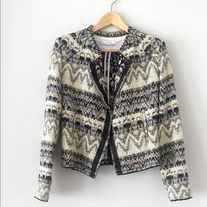 IRO Boho Chic Aztec Ethnic Patter Cotton Jacket Black Cream Boho Corp Core Sz 6